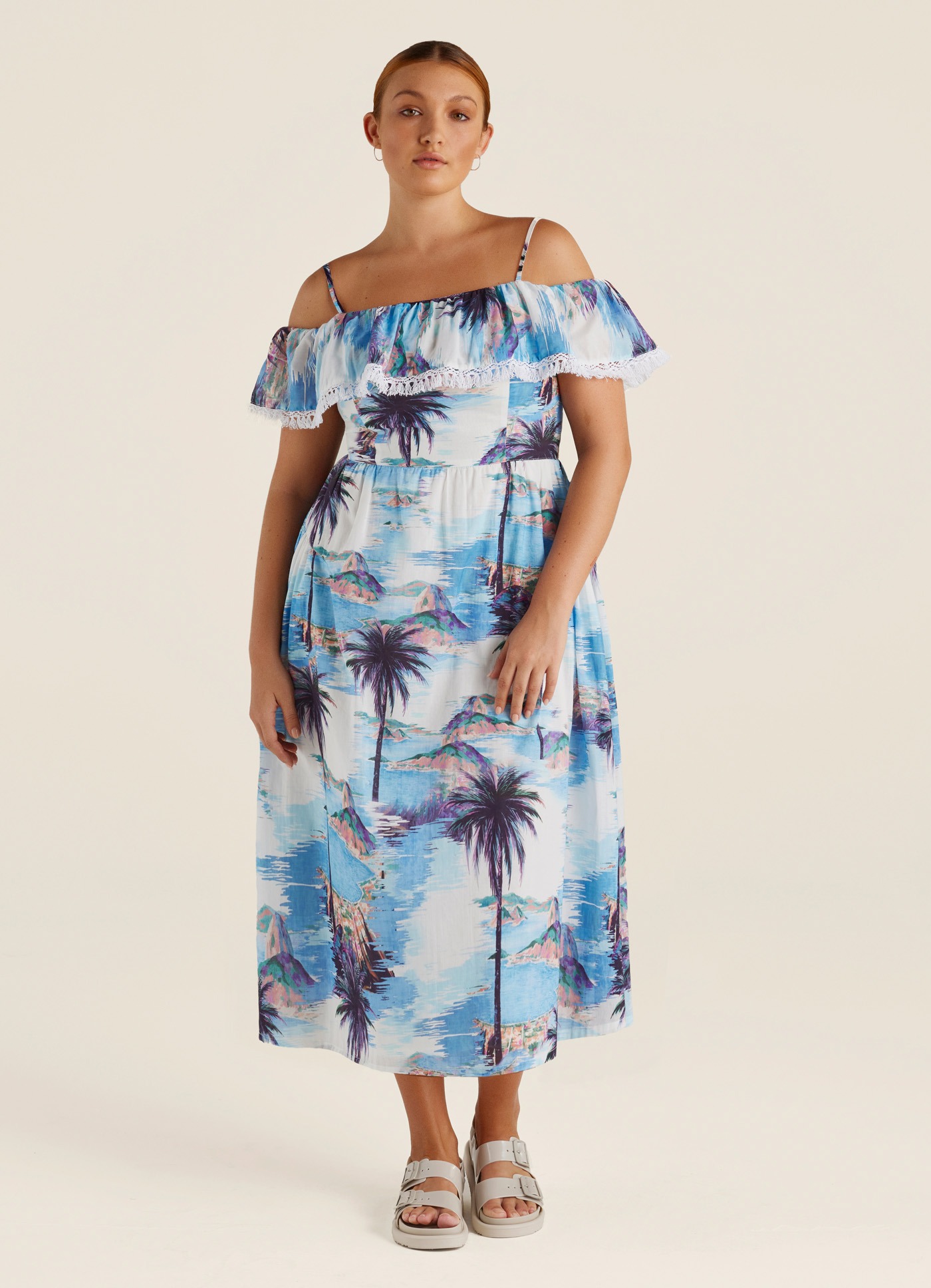 Cartolina Off Shoulder Frill Midi Dress – SUNSOAKED Swim & Resort